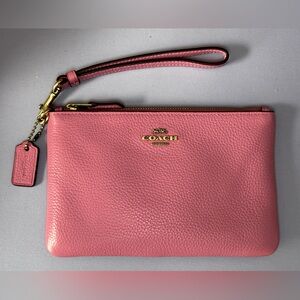 Coach Small Wristlet - Salmon Pink Pebbled Leather with Brass